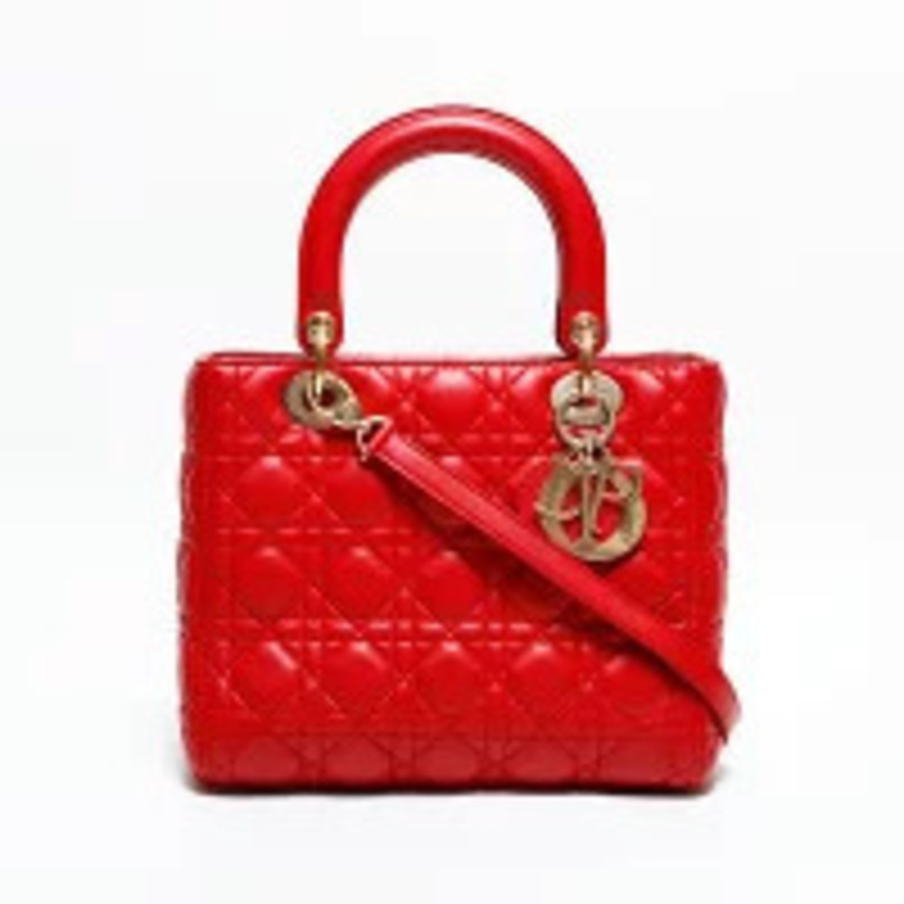 Dior Lady Christian Lambskin Red Handbag